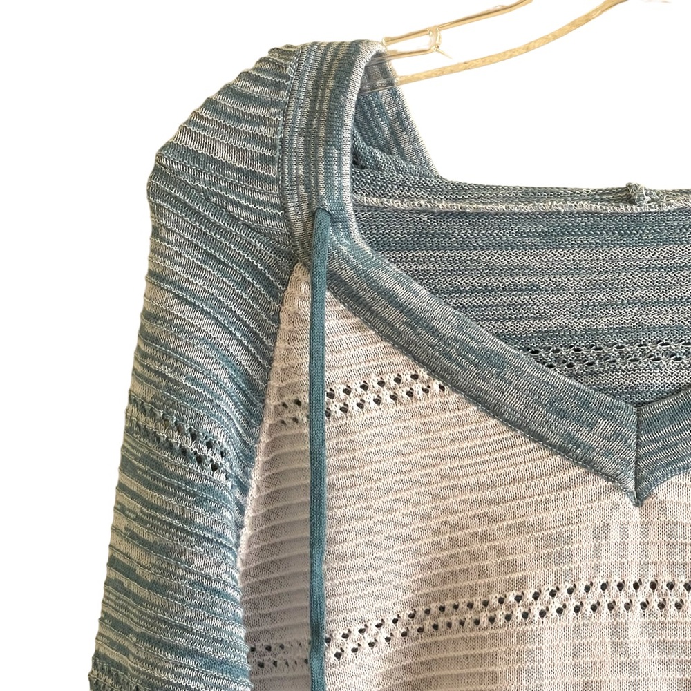 Lightweight color block blue, white & gray long sleeve striped hoodie - Picture 5 of 14